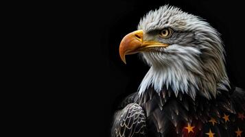 ai generado americano calvo águila en el nosotros bandera foto