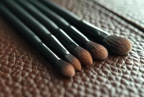 AI generated make up brushes laying on top of a table photo