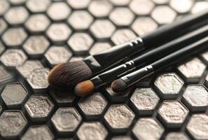 AI generated make up brushes laying on top of a table photo