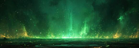 AI generated green light and fireworks in the sky photo