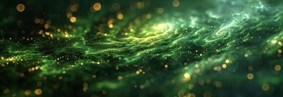 AI generated green swirls surrounded by other green particles photo