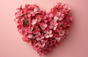 AI generated pink flower at the top of a valentine's day heart photo