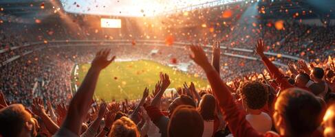 ai generado personas aplausos a un fútbol americano estadio foto