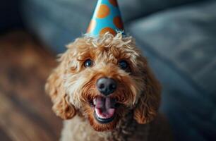 AI generated a dog is smiling and celebrating a birthday birthday dog photo