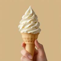 AI generated a hands holds an ice cream cone with ice cream photo