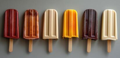 AI generated five different colored ice cream sticks on sticks photo