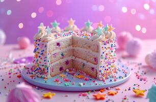 AI generated large colorful birthday cake front page background photo