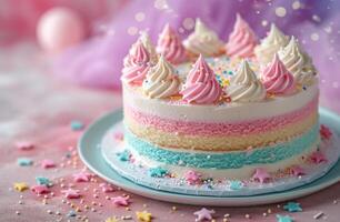 AI generated large colorful birthday cake front page background photo