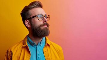 AI generated minimalist vivid advertisment background with handsome shef and copy space photo