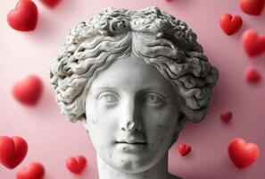 AI generated a sculpture with red hearts on a pink background photo