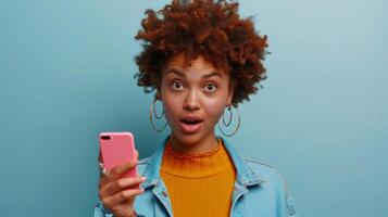 AI generated an african american woman pointing her finger while pointing to her smart phone photo
