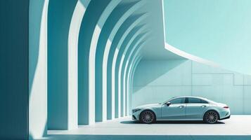 AI generated minimalist advertisment background with luxury car and copy space photo