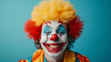 AI generated minimalist vivid advertisment background with handsome clown and copy space photo