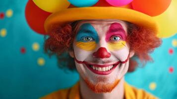 AI generated minimalist vivid advertisment background with handsome clown and copy space photo