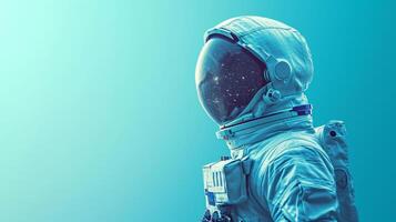 AI generated minimalist vivid advertisment background with handsome astronaut and copy space photo