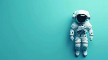 AI generated minimalist vivid advertisment background with handsome astronaut and copy space photo