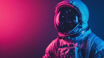 AI generated minimalist vivid advertisment background with handsome astronaut and copy space photo