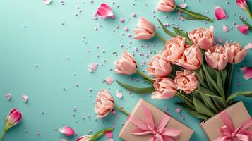 AI generated Mother's day party background with copy space photo