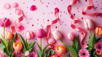 AI generated Mother's day party background with copy space photo