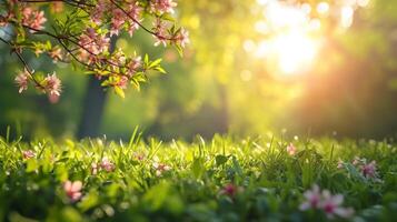 AI generated spring early morning background with copy space photo