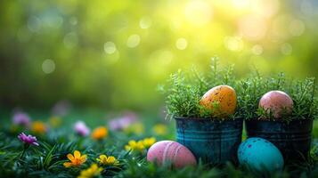 AI generated spring early morning easter background with copy space photo