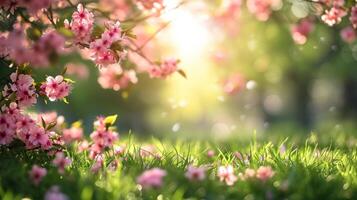 AI generated spring morning background with copy space photo