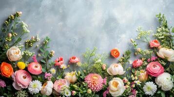 AI generated spring garden party easter background with copy space photo