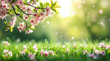 AI generated spring morning background with copy space photo