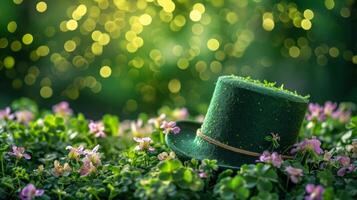 AI generated st. Patrick's day garden party background with copy space photo