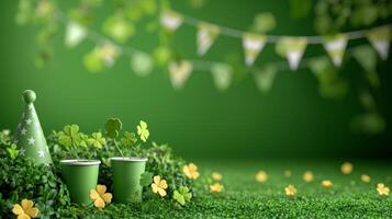 AI generated st. Patrick's day garden party background with copy space photo