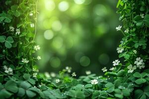 AI generated st. Patrick's day garden party background with copy space photo