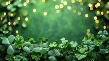 AI generated st. Patrick's day garden party background with copy space photo