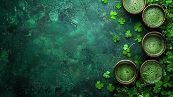 AI generated st. Patrick's day garden party background with copy space photo