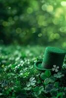 AI generated st. Patrick's day garden party background with copy space photo