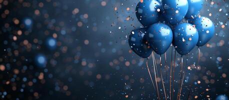 AI generated bright balloons with confetti on background photo