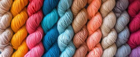 AI generated many colors of colorful yarn are shown photo