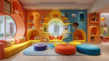 AI generated Vibrant, modern interior beckons creativity and joy for children's spaces photo