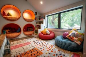 AI generated Whimsical Retreat. An inviting, modern haven designed to inspire imaginative play for kids photo