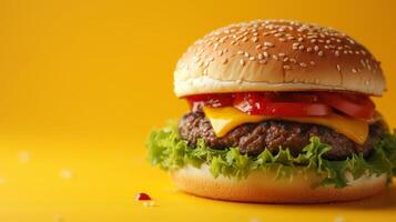 AI generated minimalist vivid advertisment background with burger and copy space photo