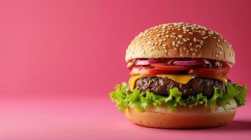 AI generated minimalist vivid advertisment background with burger and copy space photo