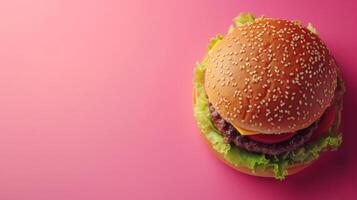 AI generated minimalist vivid advertisment background with burger and copy space photo