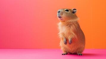 AI generated minimalist vivid advertisment background with capybara and copy space photo