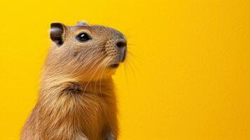 AI generated minimalist vivid advertisment background with capybara and copy space photo