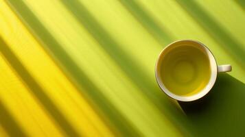 AI generated minimalist vivid advertisment background with green tea and copy space photo