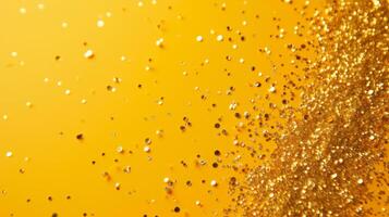 AI generated minimalist vivid advertisment background with little golden confetti and copy space photo