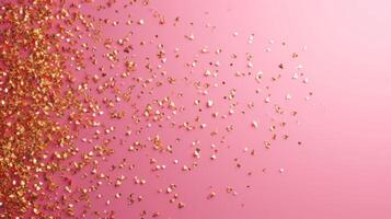 AI generated minimalist vivid advertisment background with little golden confetti and copy space photo