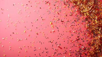 AI generated minimalist vivid advertisment background with little golden confetti and copy space photo