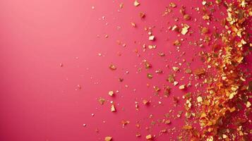 AI generated minimalist vivid advertisment background with little golden confetti and copy space photo