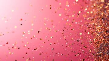 AI generated minimalist vivid advertisment background with little golden confetti and copy space photo