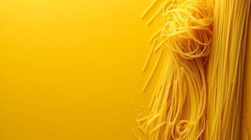 AI generated minimalist vivid advertisment background with pasta and copy space photo